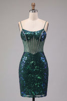 Load image into Gallery viewer, Sparkly Dark Green Corset Tight Floral Short Prom Dress with Beading