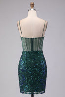 Load image into Gallery viewer, Sparkly Dark Green Corset Tight Floral Short Prom Dress with Beading