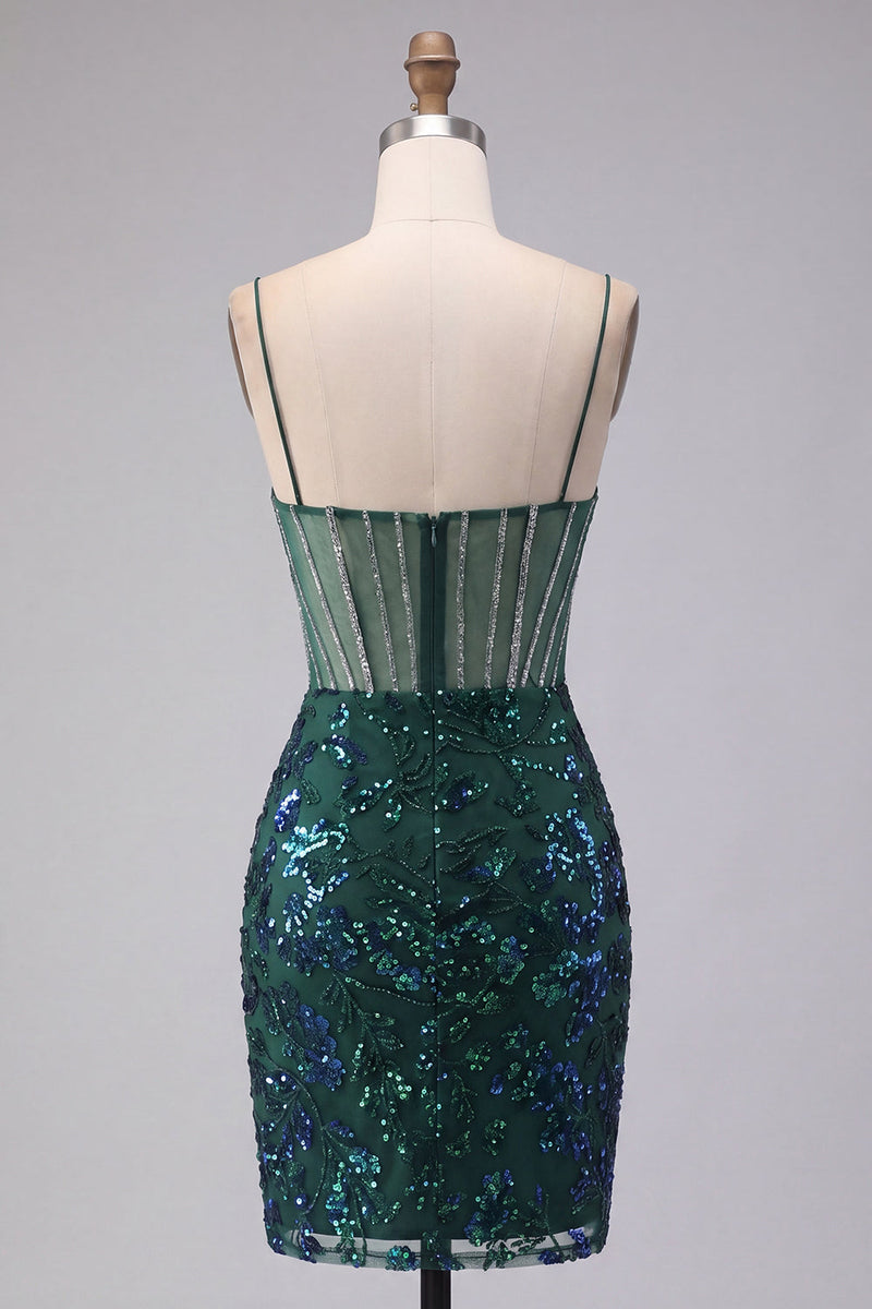 Load image into Gallery viewer, Sparkly Dark Green Corset Tight Floral Short Prom Dress with Beading