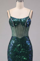 Load image into Gallery viewer, Sparkly Dark Green Corset Tight Floral Short Prom Dress with Beading
