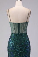 Load image into Gallery viewer, Sparkly Dark Green Corset Tight Floral Short Prom Dress with Beading