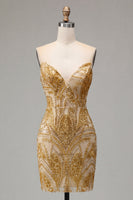Load image into Gallery viewer, Sparkly Golden Tight Beaded Short Prom Dress