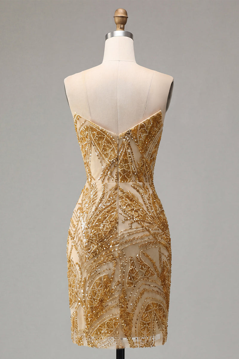 Load image into Gallery viewer, Sparkly Golden Tight Beaded Short Prom Dress