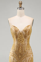 Load image into Gallery viewer, Sparkly Golden Tight Beaded Short Prom Dress