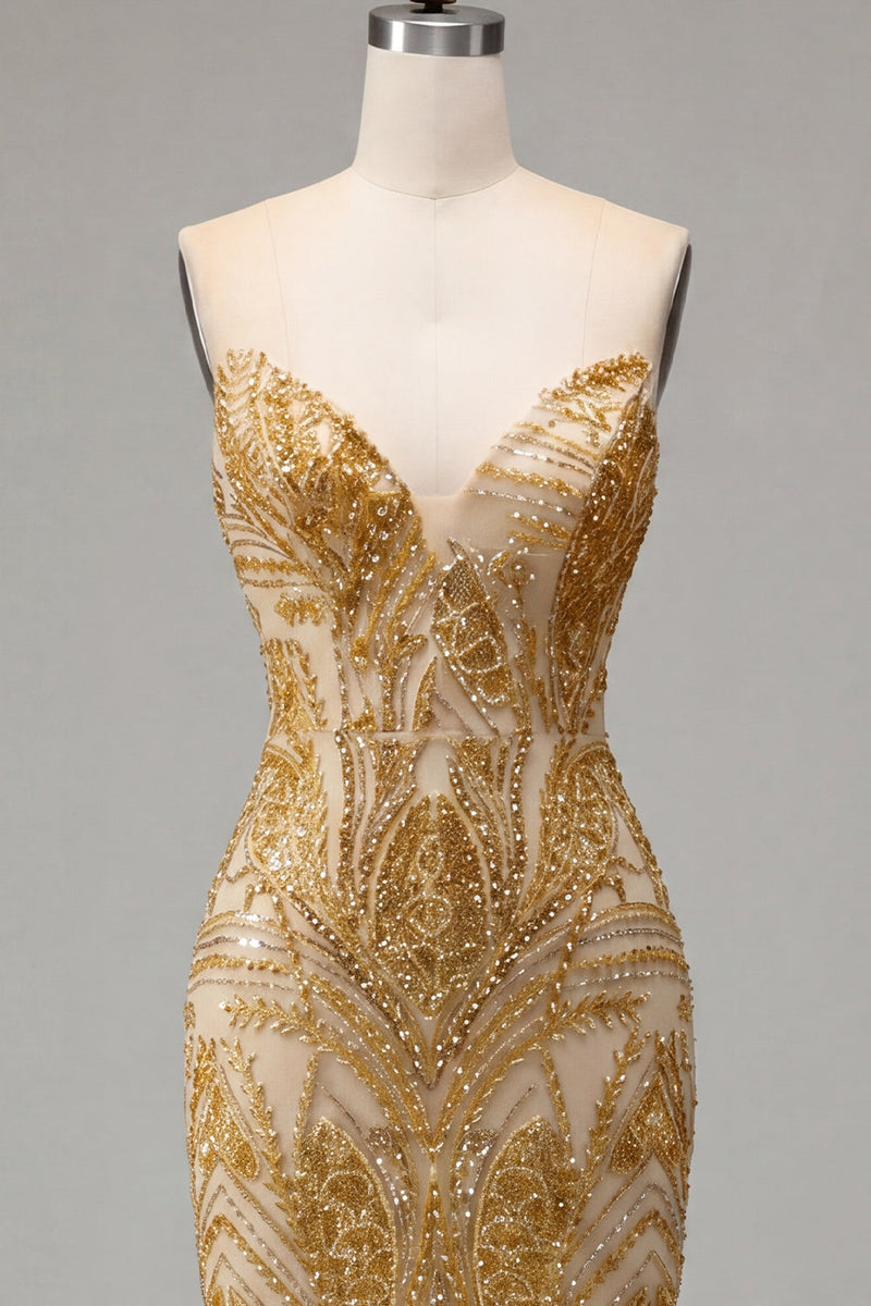 Load image into Gallery viewer, Sparkly Golden Tight Beaded Short Prom Dress