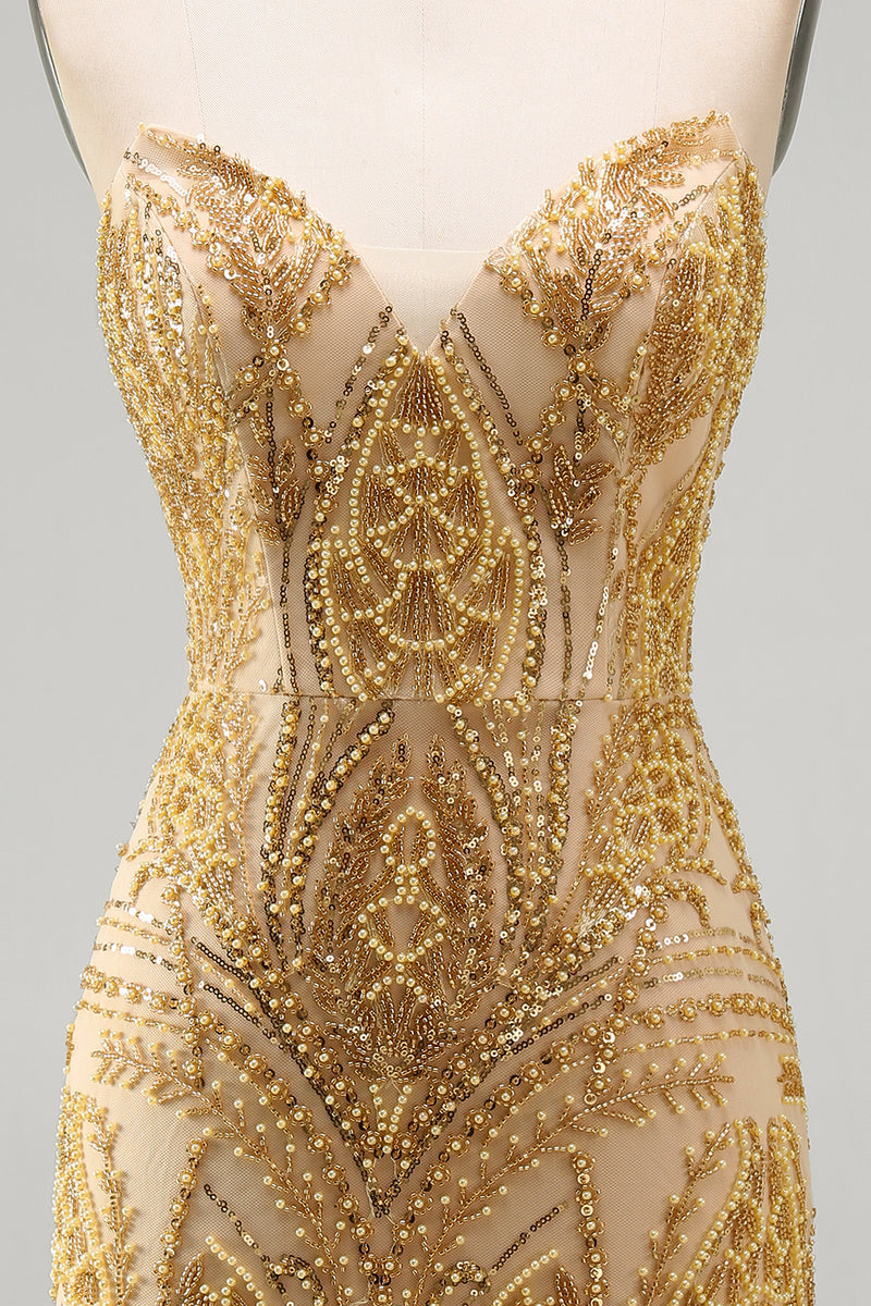 Load image into Gallery viewer, Sparkly Golden Tight Beaded Short Prom Dress