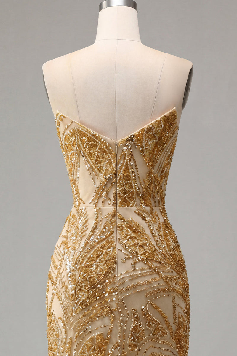 Load image into Gallery viewer, Sparkly Golden Tight Beaded Short Prom Dress