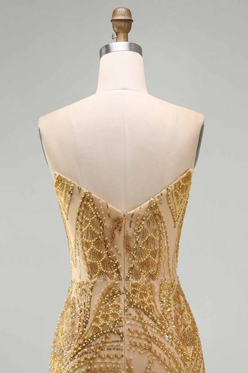 Load image into Gallery viewer, Sparkly Golden Tight Beaded Short Prom Dress