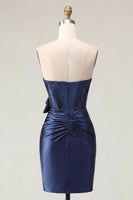 Load image into Gallery viewer, Sparkly Navy Tight Short Beaded Basque Waist Corset Prom Dress with Bow