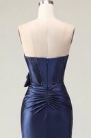 Load image into Gallery viewer, Sparkly Navy Tight Short Beaded Basque Waist Corset Prom Dress with Bow