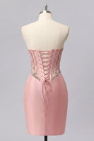 Load image into Gallery viewer, Sparkly Blush Tight Ruched Short Corset Beaded Basque Waist Prom Dress