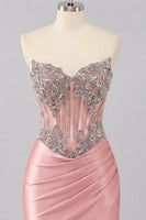 Load image into Gallery viewer, Sparkly Blush Tight Ruched Short Corset Beaded Basque Waist Prom Dress