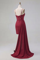 Load image into Gallery viewer, Sparkly Burgundy Tight Beaded Short Ruched Prom Dress with Side Cape