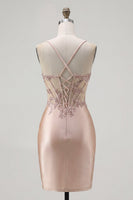Load image into Gallery viewer, Sparkly Champagne Tight Short Corset Ruched Beaded Prom Dress