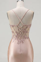 Load image into Gallery viewer, Sparkly Champagne Tight Short Corset Ruched Beaded Prom Dress