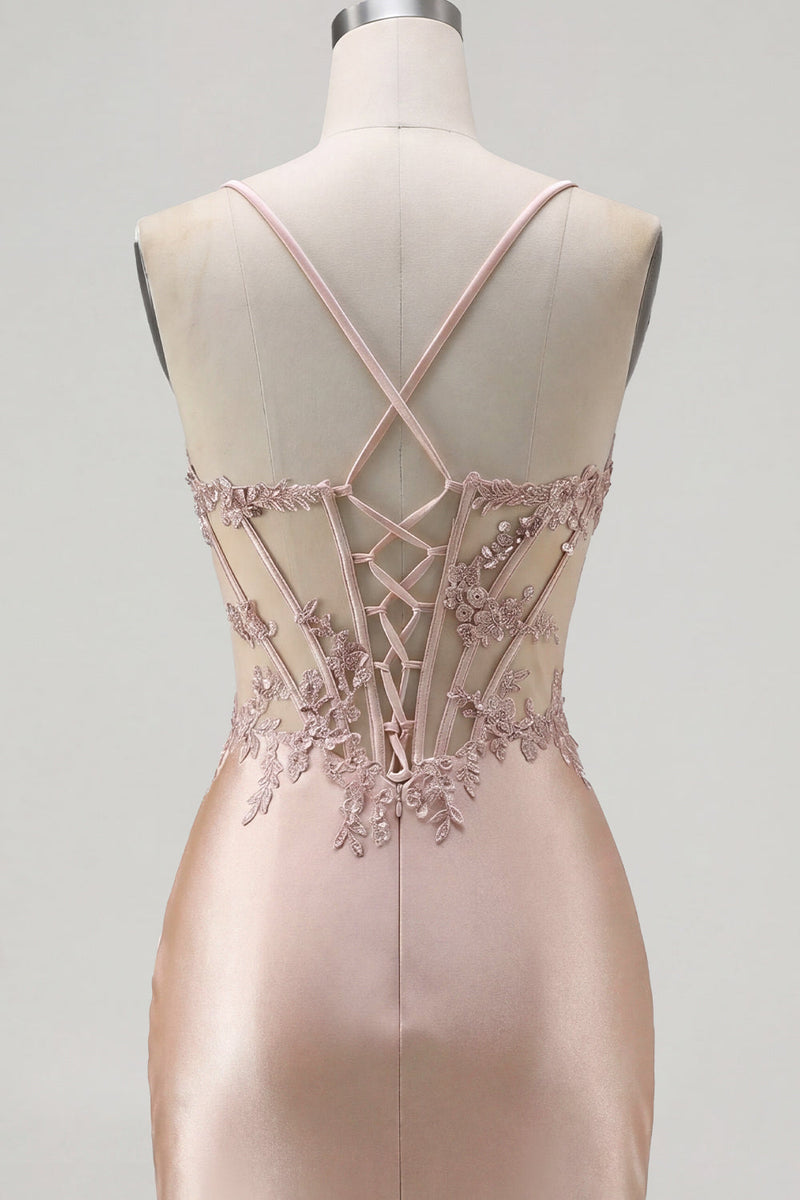 Load image into Gallery viewer, Sparkly Champagne Tight Short Corset Ruched Beaded Prom Dress