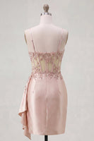 Load image into Gallery viewer, Floral Sparkly Champagne Tight Short Beaded Corset Prom Dress with Side Cape