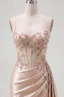 Load image into Gallery viewer, Floral Sparkly Champagne Tight Short Beaded Corset Prom Dress with Side Cape