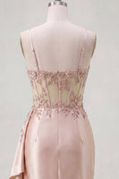Load image into Gallery viewer, Floral Sparkly Champagne Tight Short Beaded Corset Prom Dress with Side Cape