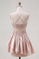 Load image into Gallery viewer, Sparkly Champagne A Line Corset Short Beaded Prom Dress with Ruffles