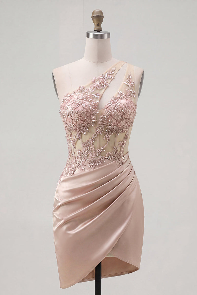 Load image into Gallery viewer, Corset Beaded Sparkly Champagne Tight Keyhole Short Prom Dress