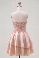 Load image into Gallery viewer, A Line Short Corset Sparkly Beaded Champagne Prom Dress with Ruffles