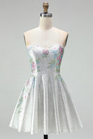 Load image into Gallery viewer, A Line Sparkly White Beaded Floral Short Prom Dress