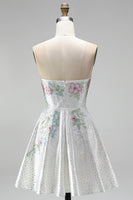 Load image into Gallery viewer, A Line Sparkly White Beaded Floral Short Prom Dress