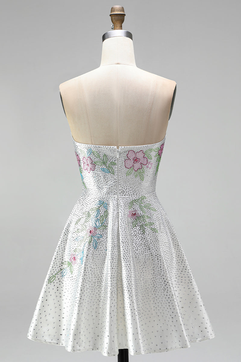 Load image into Gallery viewer, A Line Sparkly White Beaded Floral Short Prom Dress