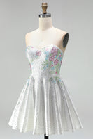 Load image into Gallery viewer, A Line Sparkly White Beaded Floral Short Prom Dress