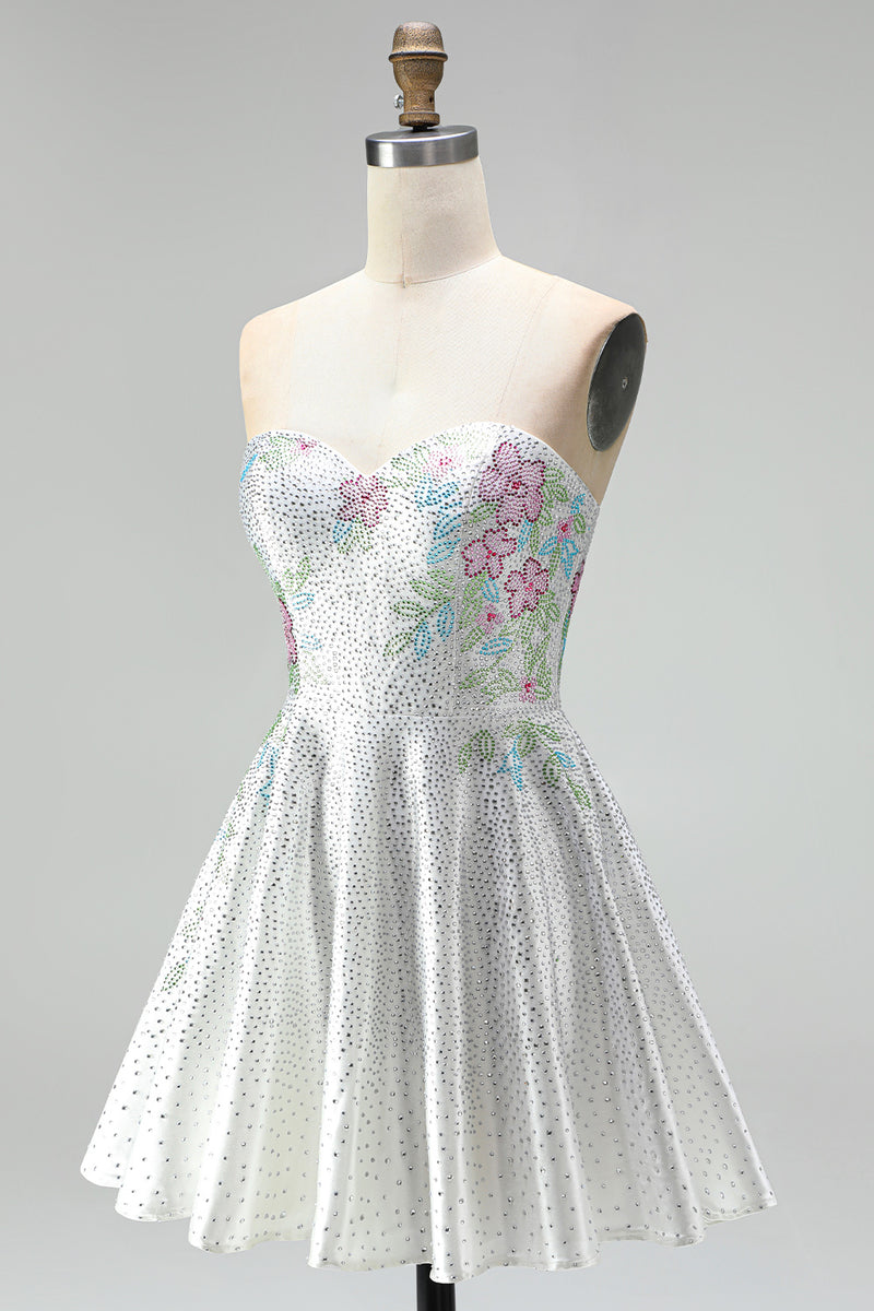 Load image into Gallery viewer, A Line Sparkly White Beaded Floral Short Prom Dress