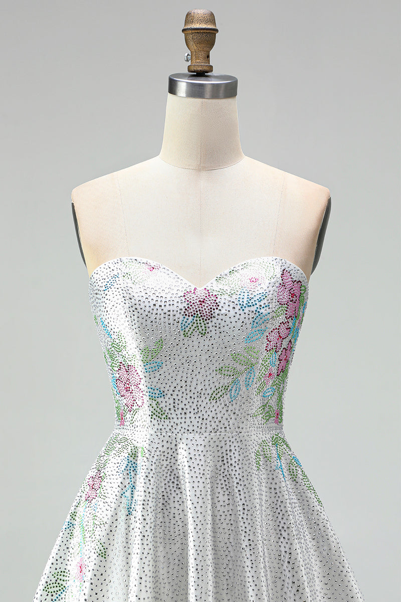 Load image into Gallery viewer, A Line Sparkly White Beaded Floral Short Prom Dress