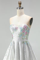 Load image into Gallery viewer, A Line Sparkly White Beaded Floral Short Prom Dress