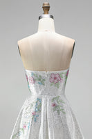 Load image into Gallery viewer, A Line Sparkly White Beaded Floral Short Prom Dress