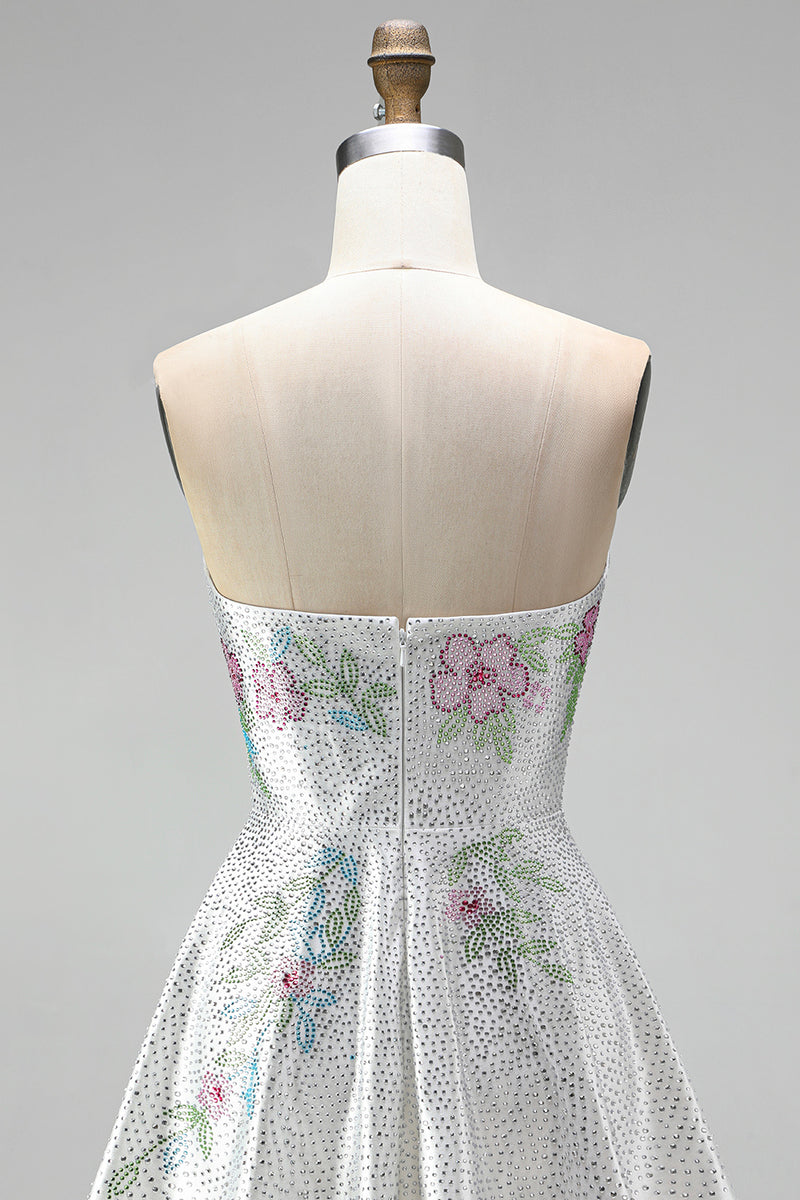 Load image into Gallery viewer, A Line Sparkly White Beaded Floral Short Prom Dress
