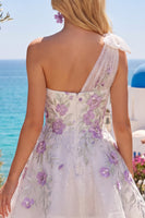 Load image into Gallery viewer, A Line Sparkly White Beaded Floral Short Prom Dress with Bow