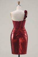 Load image into Gallery viewer, Burgundy Tight Short Ruched Corset Prom Dress with 3D Flowers