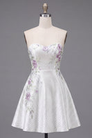 Load image into Gallery viewer, A Line Sparkly White Beaded Floral Short Prom Dress