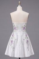 Load image into Gallery viewer, A Line Sparkly White Beaded Floral Short Prom Dress