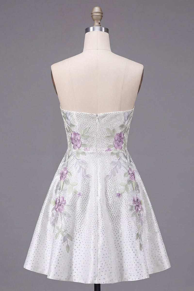 Load image into Gallery viewer, A Line Sparkly White Beaded Floral Short Prom Dress