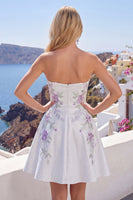 Load image into Gallery viewer, A Line Sparkly White Beaded Floral Short Prom Dress