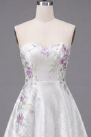 Load image into Gallery viewer, A Line Sparkly White Beaded Floral Short Prom Dress