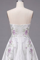 Load image into Gallery viewer, A Line Sparkly White Beaded Floral Short Prom Dress