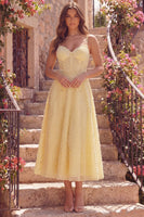Load image into Gallery viewer, A Line Butter Yellow Corset Spaghetti Straps Maxi Prom Dress with Pearls