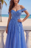 Load image into Gallery viewer, A Line Glitter Corset Floral Dark Blue Beaded Long Prom Dress