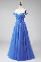 Load image into Gallery viewer, A Line Glitter Corset Floral Dark Blue Beaded Long Prom Dress