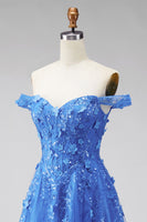 Load image into Gallery viewer, A Line Glitter Corset Floral Dark Blue Beaded Long Prom Dress