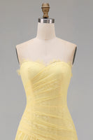Load image into Gallery viewer, Floral Sweetheart Butter Yellow Lace Long Sheath Ruched Prom Dress