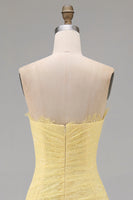 Load image into Gallery viewer, Floral Sweetheart Butter Yellow Lace Long Sheath Ruched Prom Dress