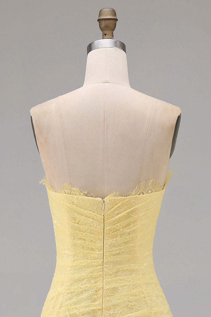 Load image into Gallery viewer, Floral Sweetheart Butter Yellow Lace Long Sheath Ruched Prom Dress